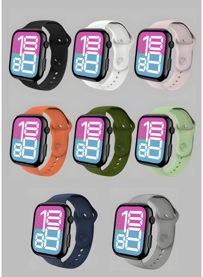 DAT Kids LED Digital Watch with Big Color Display, Soft Silicone Strap, Fun Multi-Color Bands, Adjustable Fit 159–230mm (Square 46×39.3mm) - Image 4